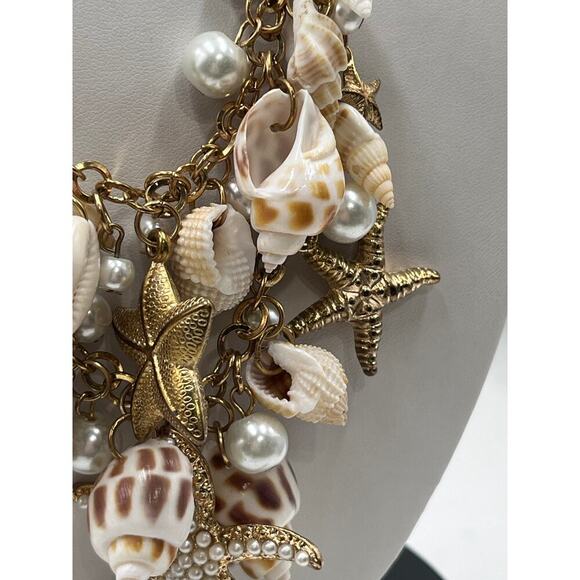 Betsey Johnson Pearls Sea Starfish Seashell Two Strand Statement NECKLACE New - Picture 5 of 11